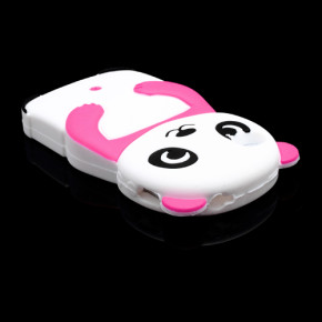 Силиконов гръб ТПУ 3D панда за Apple iPhone 4 / Apple iPhone 4S бял с тъмно розово